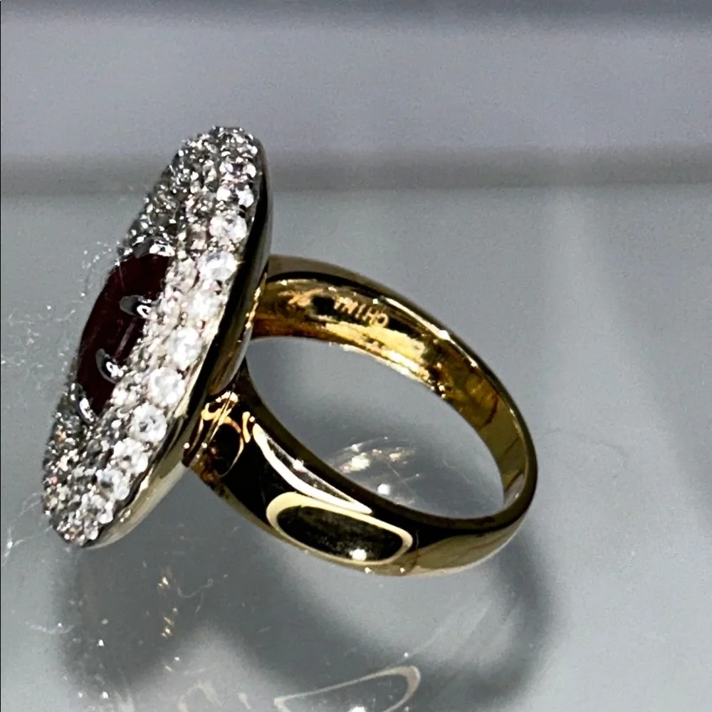 NWOT Genuine Ruby White Topaz Gemstone Gold Plated Sterling Silver Designer Ring